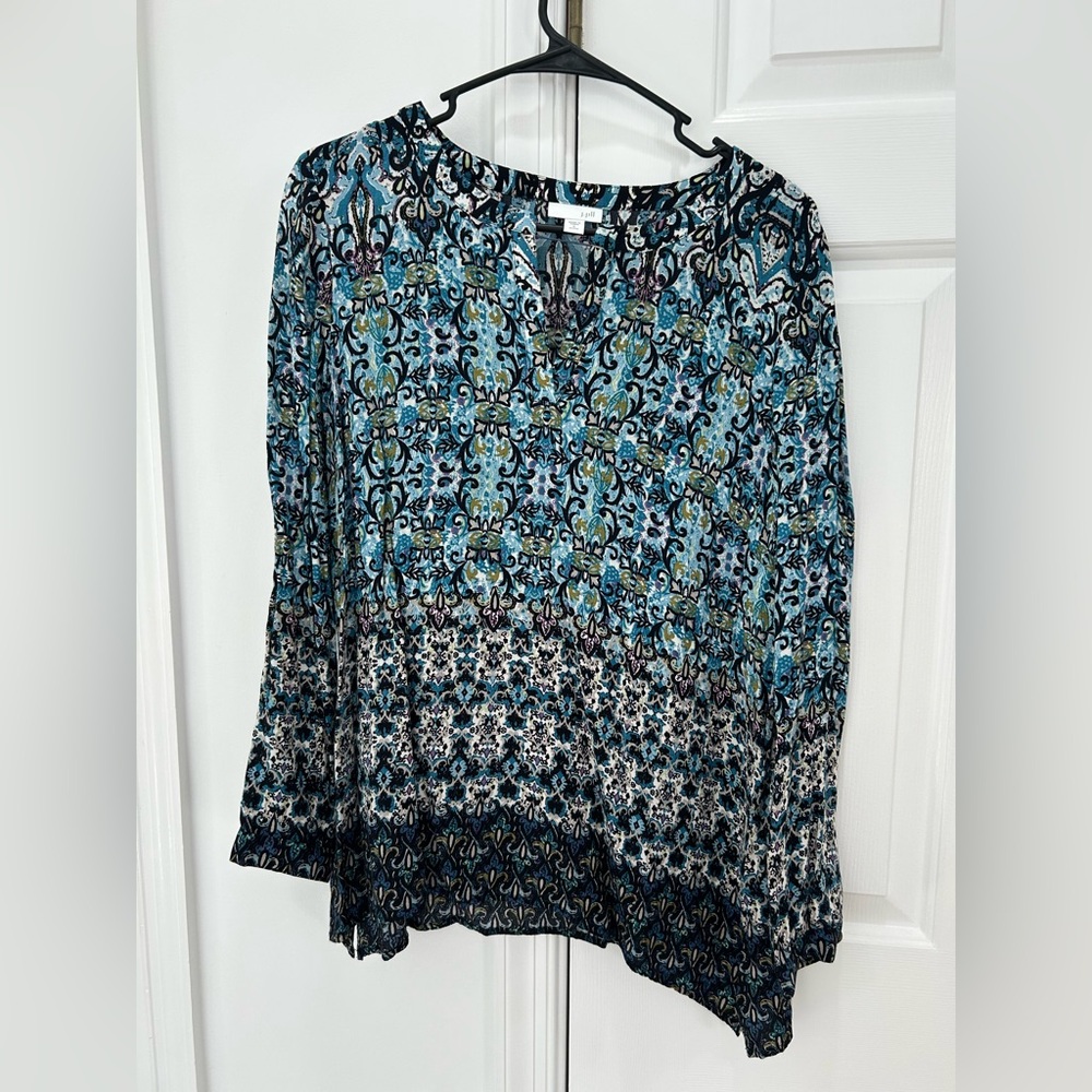 J. Jill Blue Teal Patterned Long-Sleeve Tunic